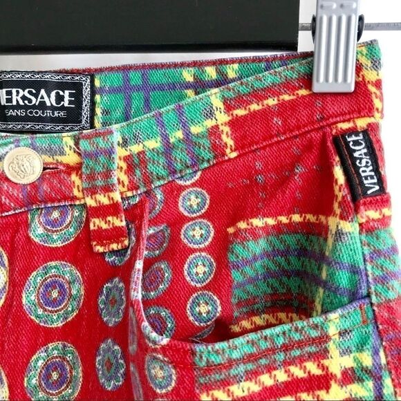 Vintage 90s Versace Couture patterned Jeans 28 - Picture 2 of 8